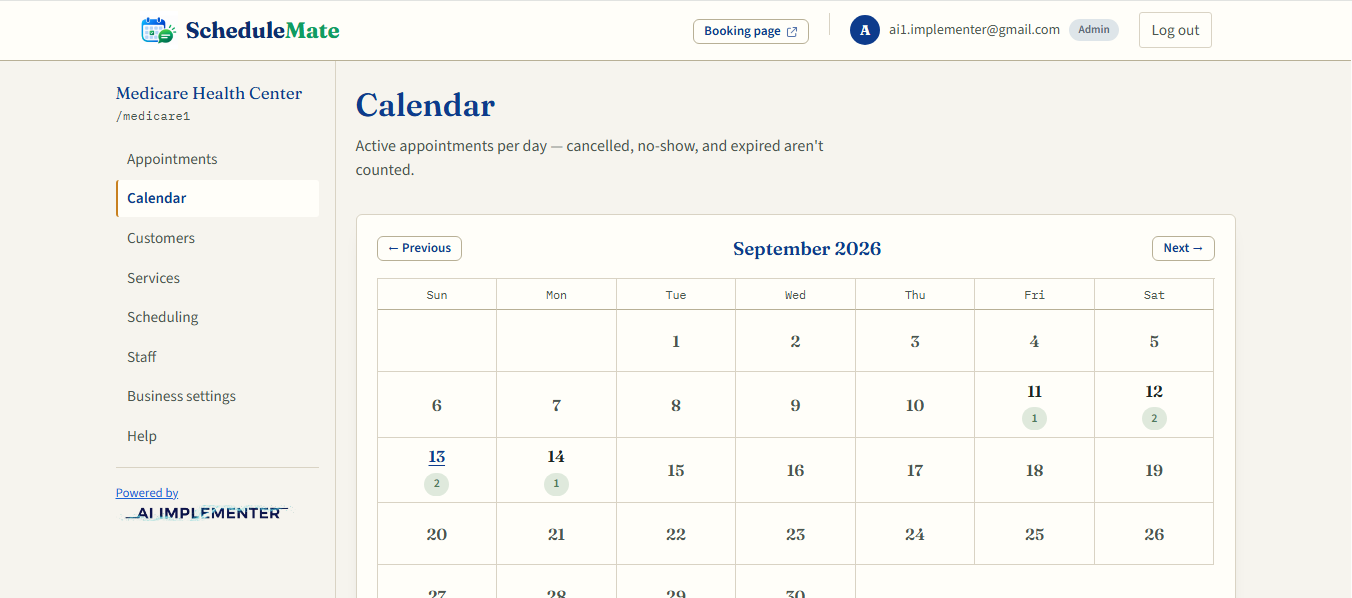 ScheduleMate calendar view