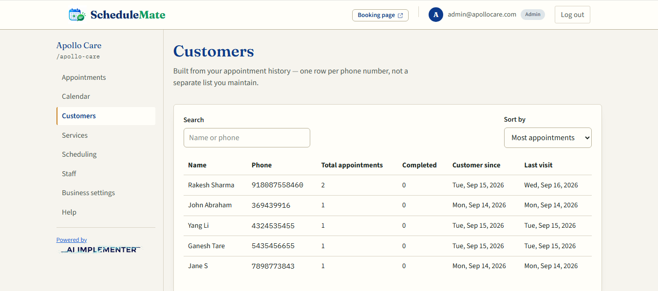 ScheduleMate customers list
