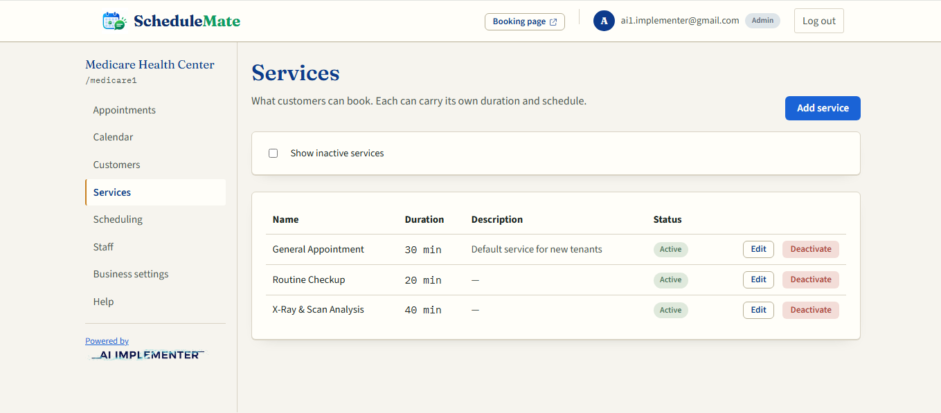 ScheduleMate services management